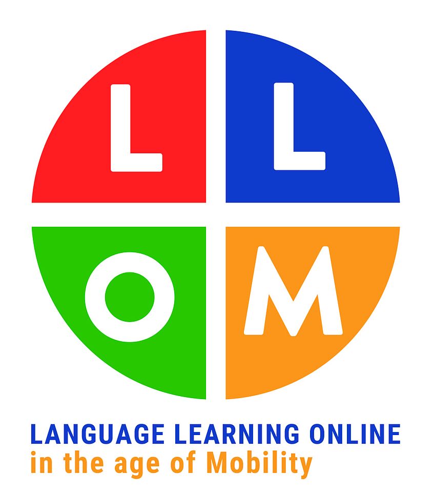 LLOM-Logo, ein Kreis der in verschiedenfarbige Viertel geteilt ist und in jedem Viertel einen Buchstaben trägt