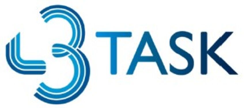 L3-TaSk-Logo mit Schrift in Blautönen