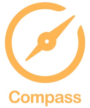 Compass-Logo, ein oranger Kompass mit oranger Schrift